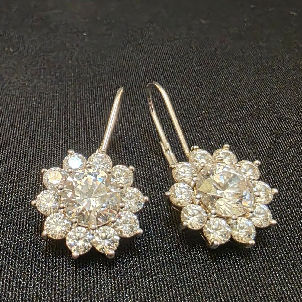 Sterling Silver cz Snow Flake Snowflake Leverback Earrings flower 925